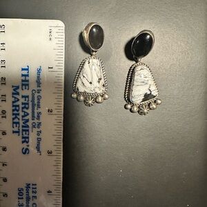 Sterling silver Navajo, white buffalo teardrop dangle earrings